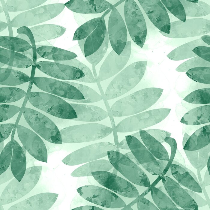 Papier peint à motif  Feuillage bleu-vert