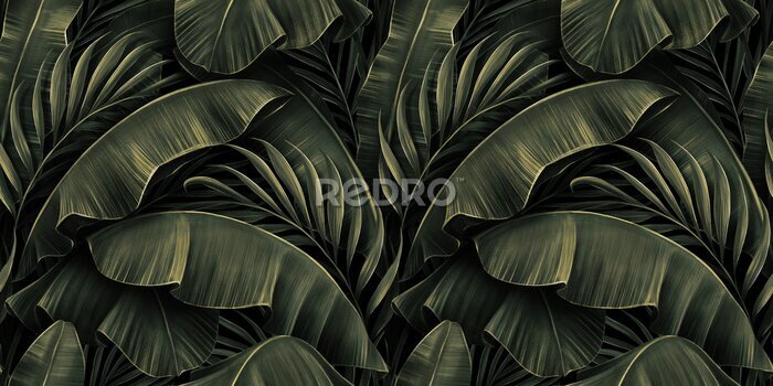 Papier peint à motif  Feuilles 3D texture tropicale verte