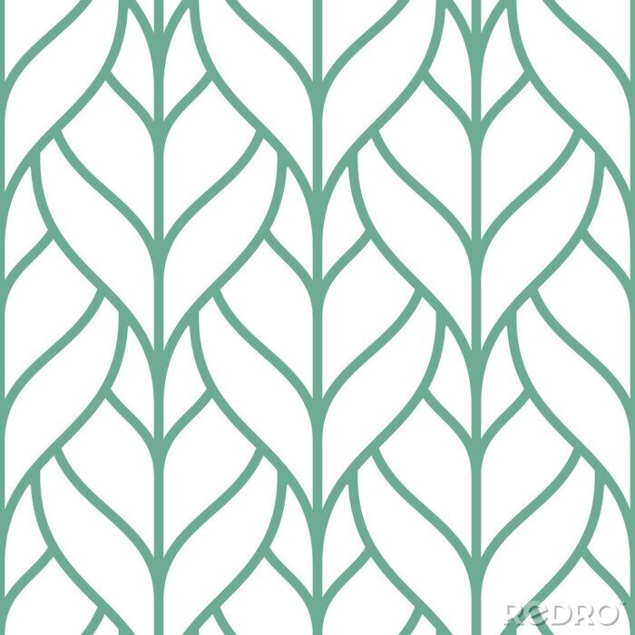 Papier peint à motif  Feuilles blanches et vertes de style scandinave