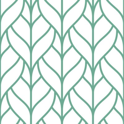 Papier peint à motif  Feuilles blanches et vertes de style scandinave