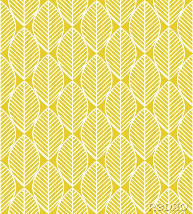 Papier peint à motif  Feuilles blanches scandinaves sur fond jaune