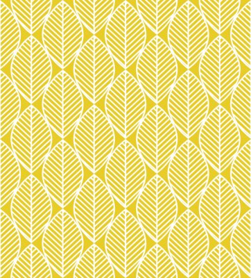 Papier peint à motif  Feuilles blanches scandinaves sur fond jaune
