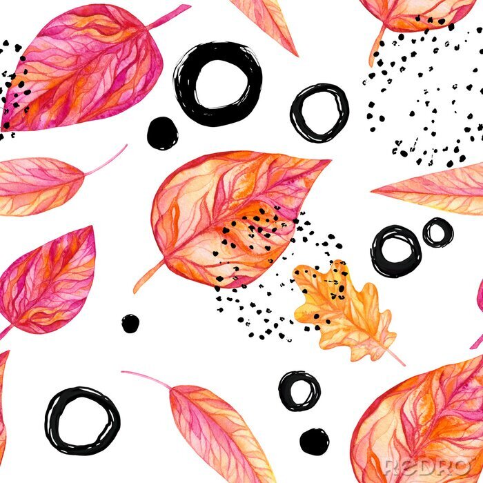 Papier peint à motif  Feuilles d'automne et cercles