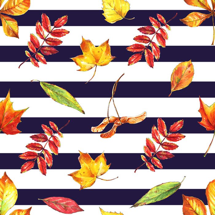 Papier peint à motif  Feuilles d'automne transparentes sans soudure sur fond rayé