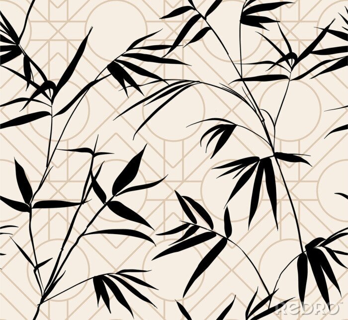 Papier peint à motif  Feuilles de bambou de style rétro