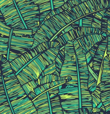 Papier peint à motif  Feuilles de bananier vert graphique