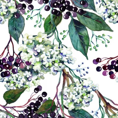 Papier peint à motif  Feuilles de fruits et fleurs de lilas