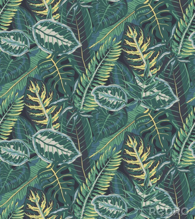 Papier peint à motif  Feuilles de jungle tropicale en vert