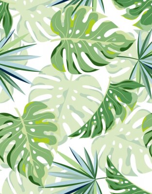 Papier peint à motif  Feuilles de monstera tropicales pastel