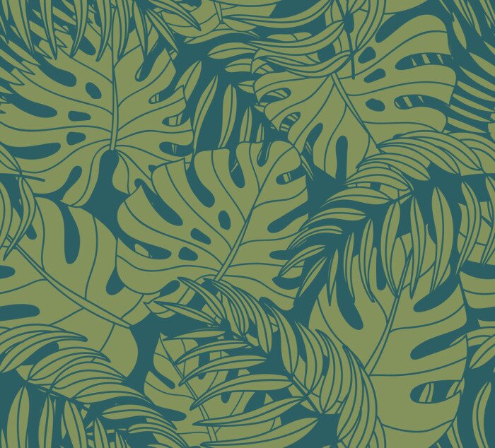 Papier peint à motif  Feuilles de monstera vertes sur fond turquoise