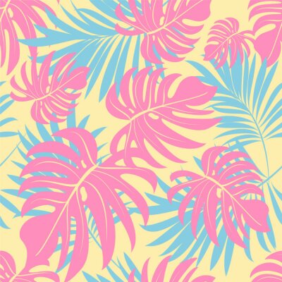 Papier peint à motif  Feuilles de palmier aux couleurs vives