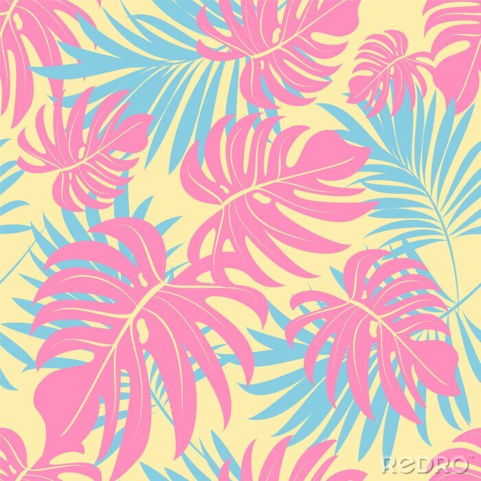 Papier peint à motif  Feuilles de palmier aux couleurs vives