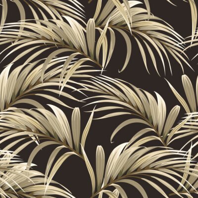 Papier peint à motif  Feuilles de palmier beige sur fond sombre