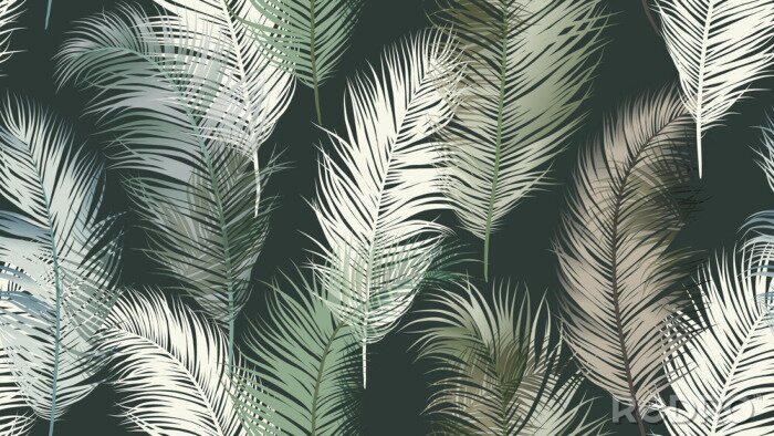 Papier peint à motif  Feuilles de palmier sur un fond vert foncé