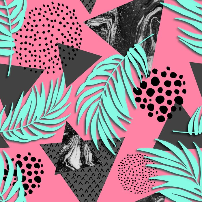 Papier peint à motif  Feuilles de palmiers turquoises