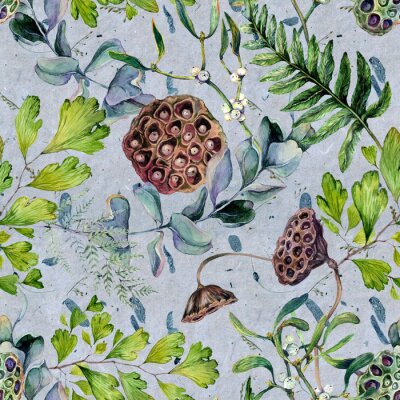 Papier peint à motif  Feuilles de plantes vertes et lotus