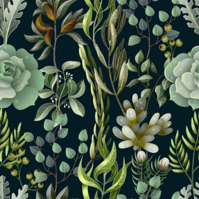 Papier peint à motif  Feuilles de succulentes et de plantes sauvages