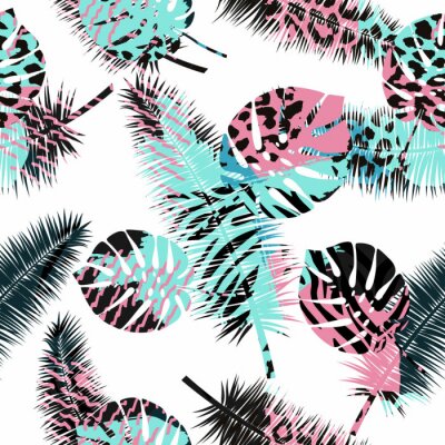 Papier peint à motif  Feuilles et plumes tachetées