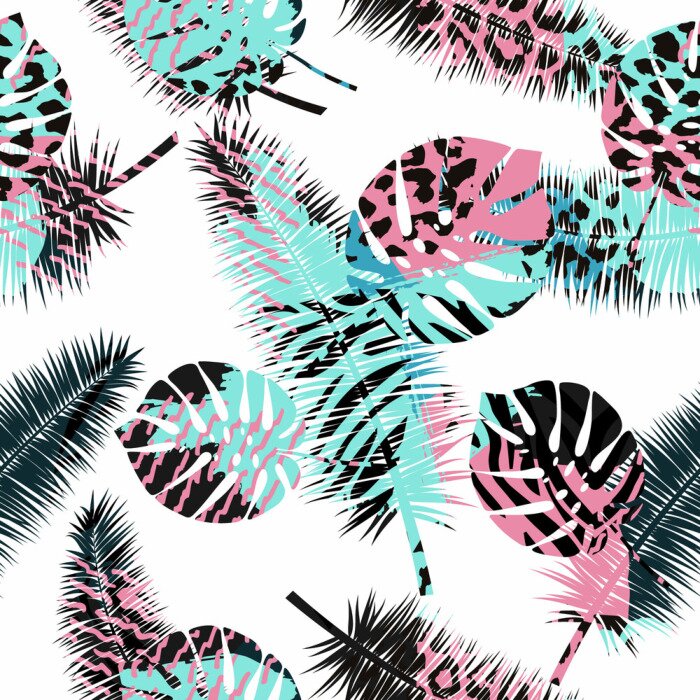 Papier peint à motif  Feuilles et plumes tachetées