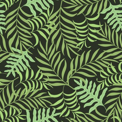 Papier peint à motif  Feuilles sur un fond vert foncé