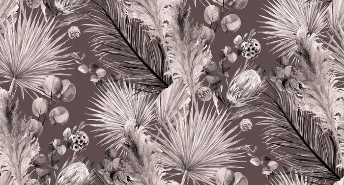 Papier peint à motif  Feuilles tropicales dans des tons de terre