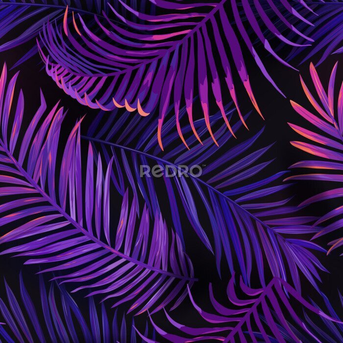 Papier peint à motif  Feuilles tropicales de palmier aux couleurs néon
