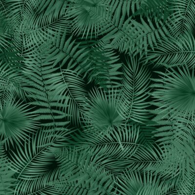 Papier peint à motif  Feuilles tropicales délicates sur fond noir