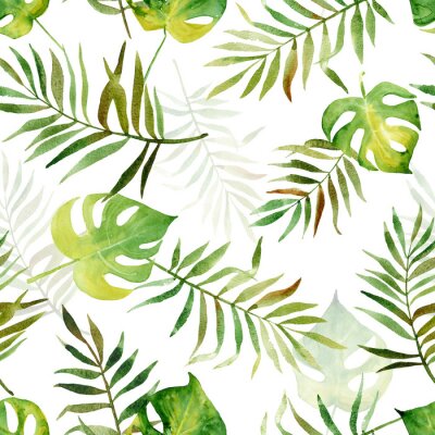 Papier peint à motif  Feuilles tropicales jaune-vert