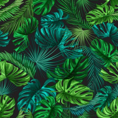Papier peint à motif  Feuilles tropicales sur fond noir