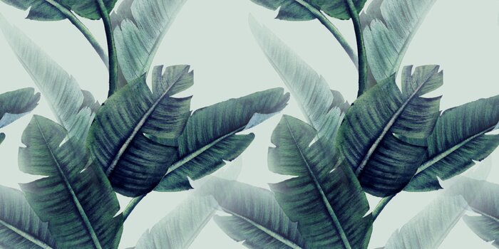 Papier peint à motif  Feuilles tropicales sur un fond clair