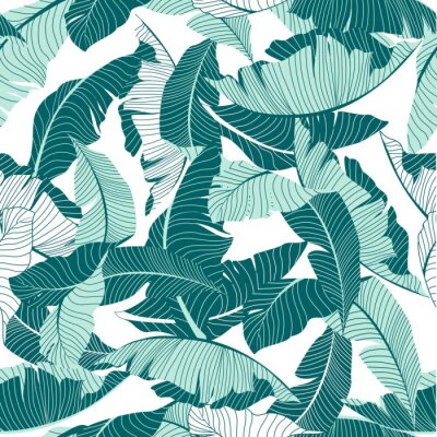 Papier peint à motif  Feuilles version turquoise