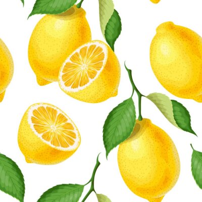 Papier peint à motif  Feuilles vertes aux fruits de citron