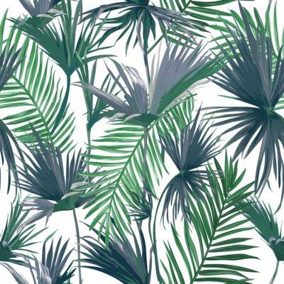 Papier peint à motif  Feuilles vertes et grises de la jungle tropicale
