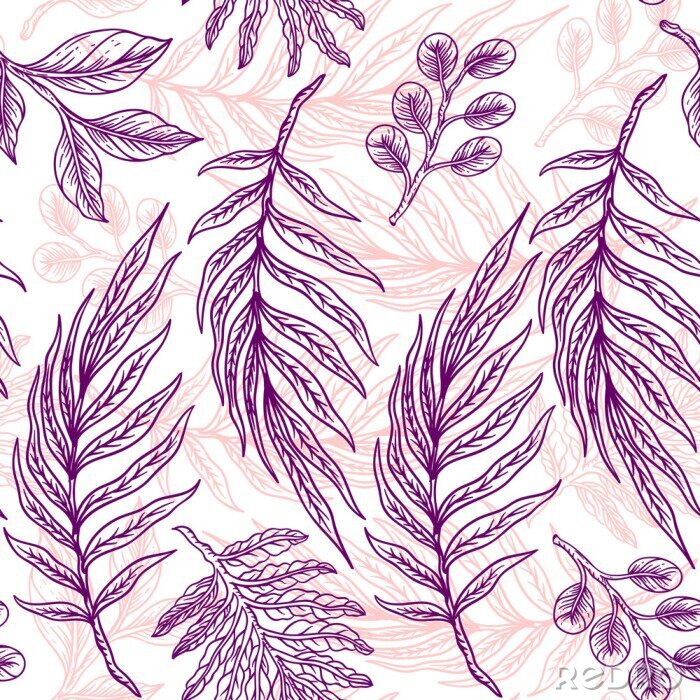 Papier peint à motif  Feuilles violettes