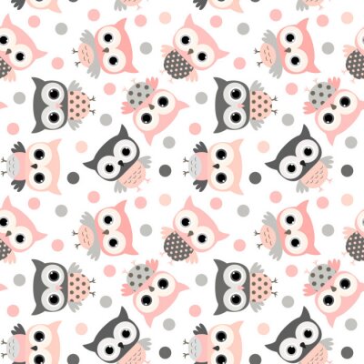 Papier peint à motif  Filles chouettes roses