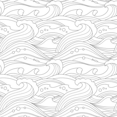 Papier peint à motif  Fines lignes de vagues noires et blanches