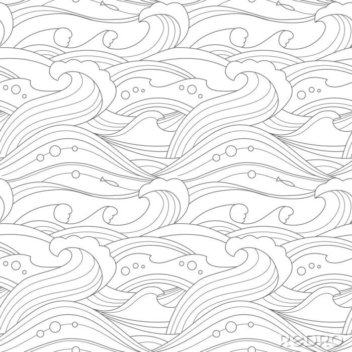 Papier peint à motif  Fines lignes de vagues noires et blanches