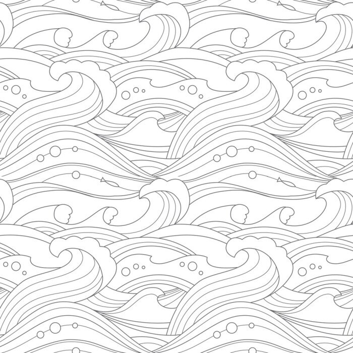 Papier peint à motif  Fines lignes de vagues noires et blanches
