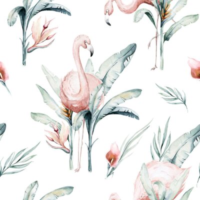 Papier peint à motif  Flamants roses dans les hauts fourrés exotiques