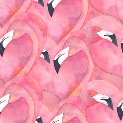 Papier peint à motif  Flamants roses disposés en coeurs