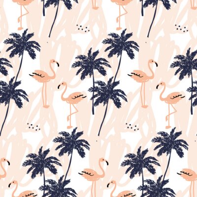 Papier peint à motif  Flamants roses insouciants