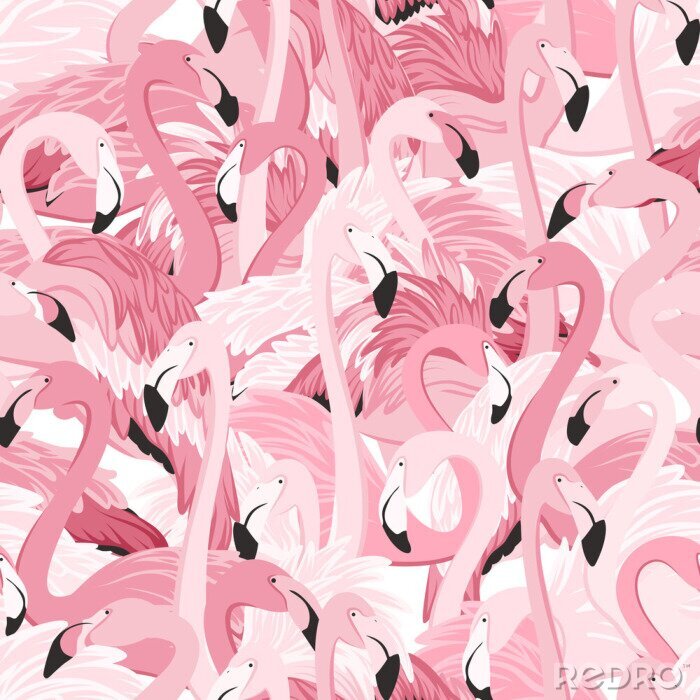 Papier peint à motif  Flamants roses sur un motif graphique