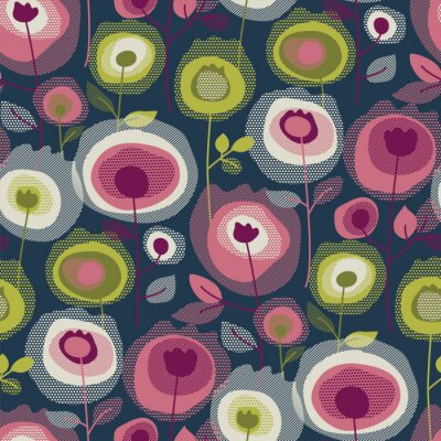 Papier peint à motif  Fleurs abstraites sur fond sombre