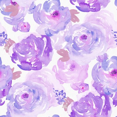 Papier peint à motif  Fleurs aquarelles violettes shabby chic