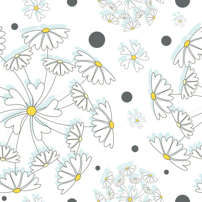 Papier peint à motif  Fleurs blanches disposées comme des pissenlits