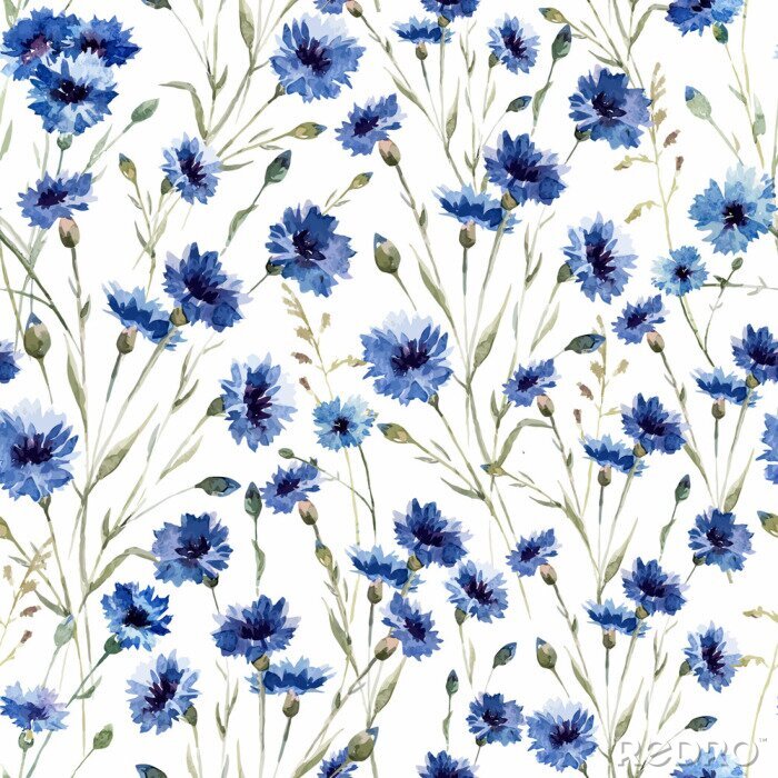 Papier peint à motif  Fleurs bleues 9