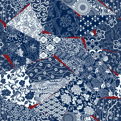 Papier peint à motif  Fleurs bleues orientales dans différents styles