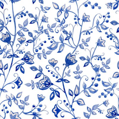 Papier peint à motif  Fleurs bleues ornement