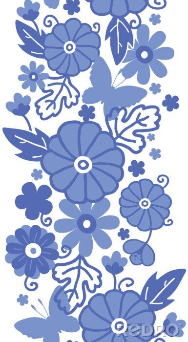 Papier peint à motif  Fleurs bleues sur un motif folklorique