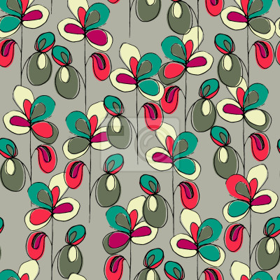 Papier peint à motif  Fleurs chanceux Gris